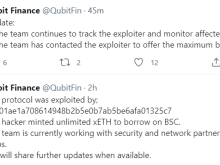 Image: Qubit Finance Hacked, Lost $80M, QBT Price Down More Than 20%