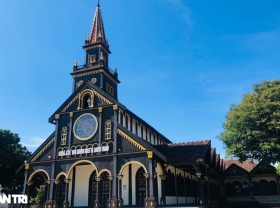 Image: Close-up of the wooden church more than 100 years old in the heart of Kon Tum city