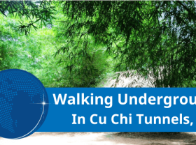 Image: Foreign tourists enjoy the experience of walking underground in Cu Chi tunnels, Vietnam