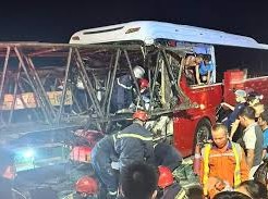 Image: Bus Crashes into Truck on Highway, Driver Dies
