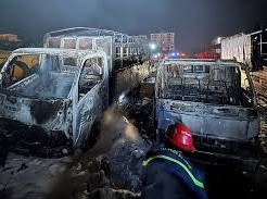 Image: Multiple Cars Destroyed in Early Morning Parking Lot Fire