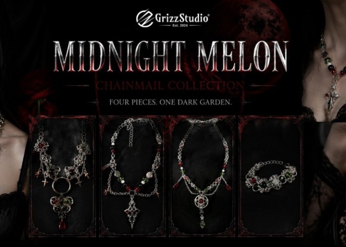 Image: Grizz Studio Launches the Midnight Melon Chainmail Collection, a Gothic Jewelry Drop Inspired by Watermelon Colors