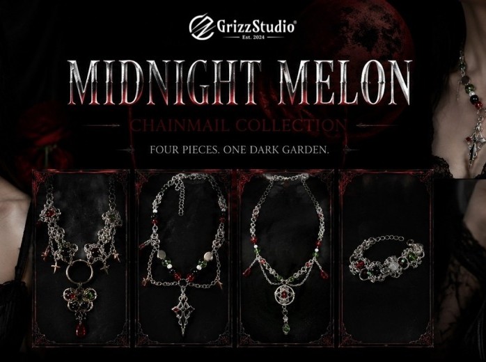 Image: Grizz Studio Launches the Midnight Melon Chainmail Collection, a Gothic Jewelry Drop Inspired by Watermelon Colors