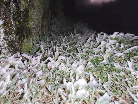 Mau Son mountain peak covered with snow, ice
