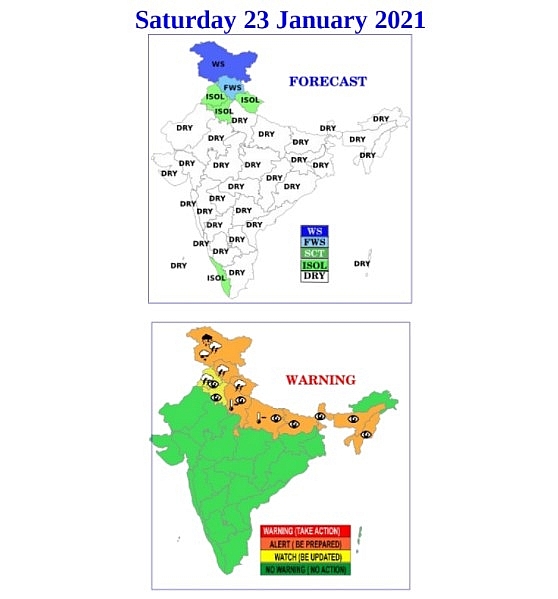 India daily weather forecast latest January 23 Heavy snow covers northwest Jammu while dense fog prevails Delhi NCR Uttar Pradesh