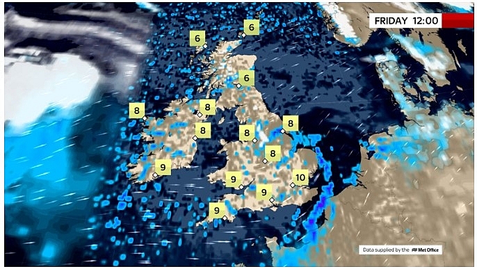 UK and Europe daily weather forecast latest March 12 A breezy day with sunny spells and scattered showers wintry over hills in the north