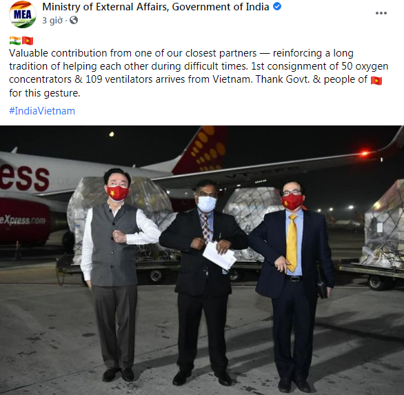 Covid 19 fight Ventilators oxygen concentrators from Vietnam arrived in India