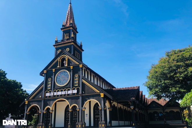 Close-up of the wooden church more than 100 years old in the heart of Kon Tum city