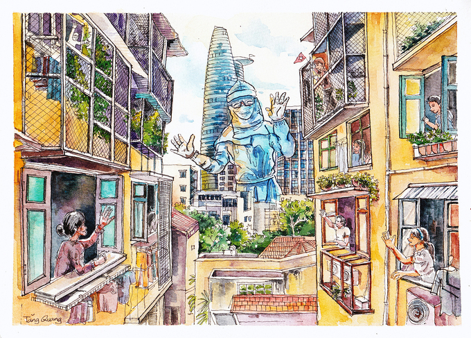 Heartwarming Drawings of Saigon in Lockdown Days Raises Funds For Poor Workers