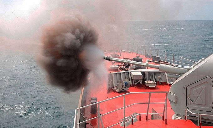 Vietnamese Warships Practice Shooting Artillery and Machine Guns in ...