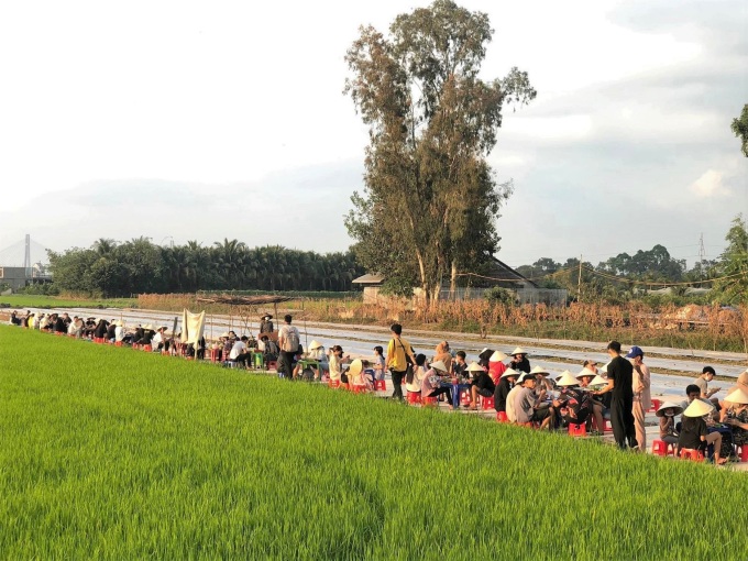 Restaurant for customers to sit in the middle of rice fields in the West