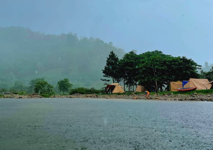 Camping in the rain on holiday