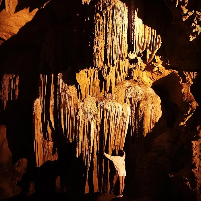 The beautiful caves in the northern mountainous region have a system of shimmering stalactites like fairy tales 