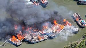 Multiple Fishing Boats Destroyed in Thị Nại Lagoon Fire